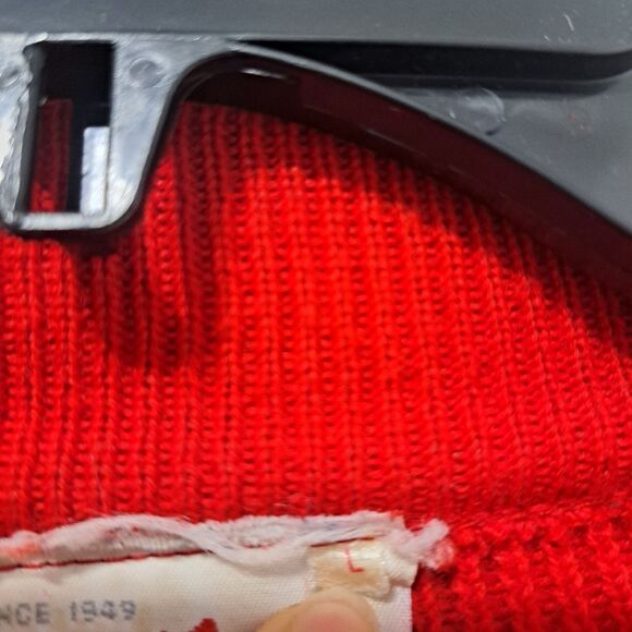 Vintage Monod Sports 80's Sweater Jacket Anorak Pocket Wool Banff Canada Red Lrg - Picture 16 of 17